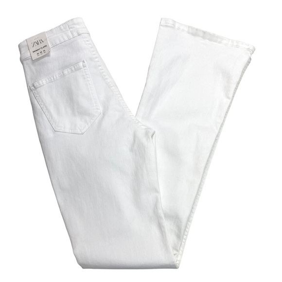 ZARA High Rise Full Length Skinny Flare Jeans in White Size 8 New with Tags - Picture 9 of 10
